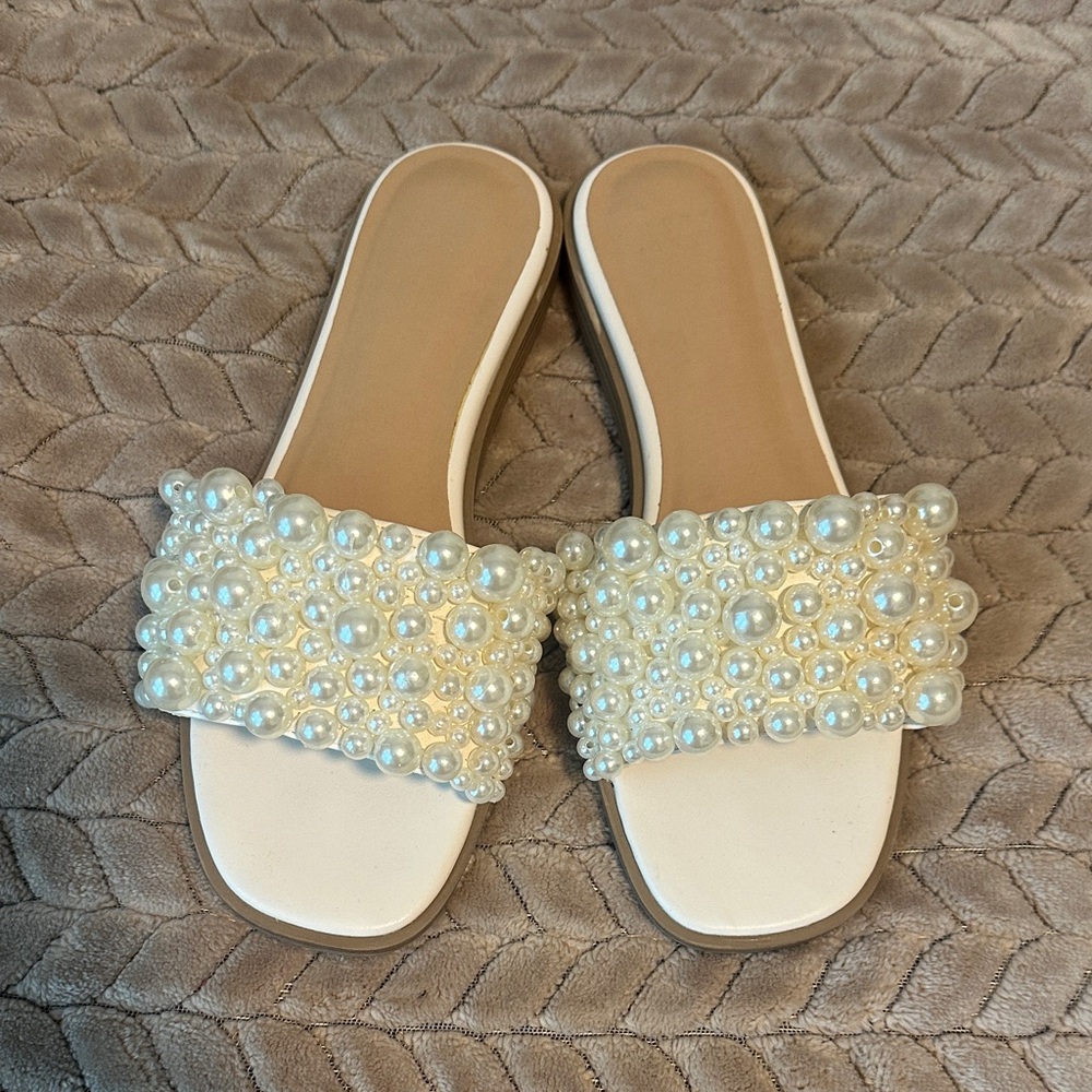 Pearl-Embellished Slide Sandals - Women